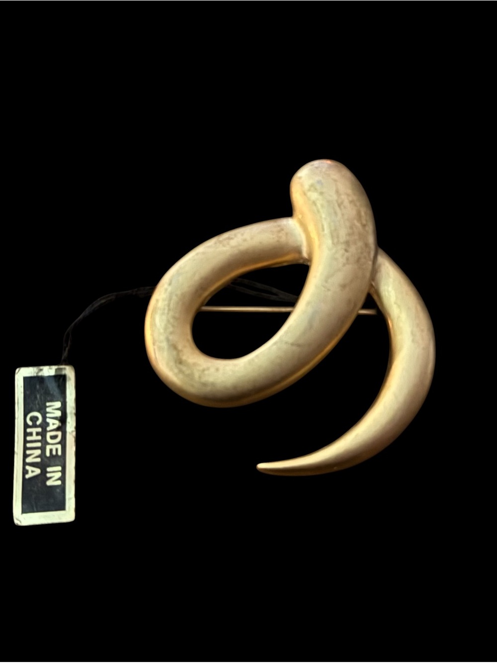 Vintage Yves Rocher brushed gold tone modernist spiral loop brooch